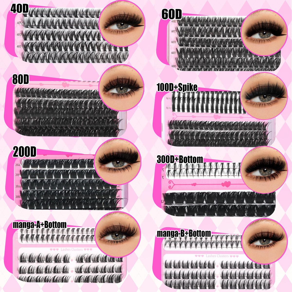 Close-up of YIDUO lash clusters in different sizes