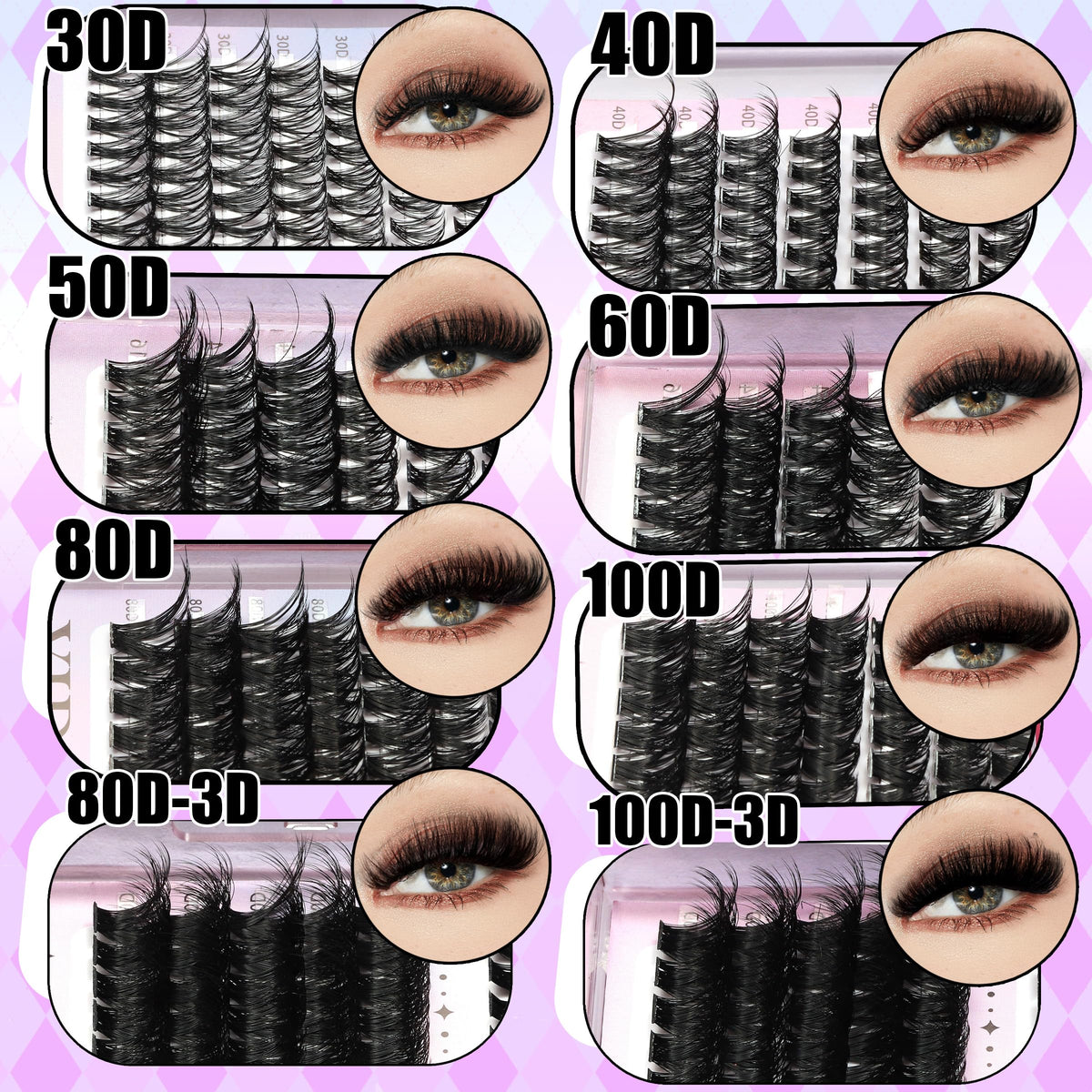 Close-up of YIDUO lash clusters in various lengths