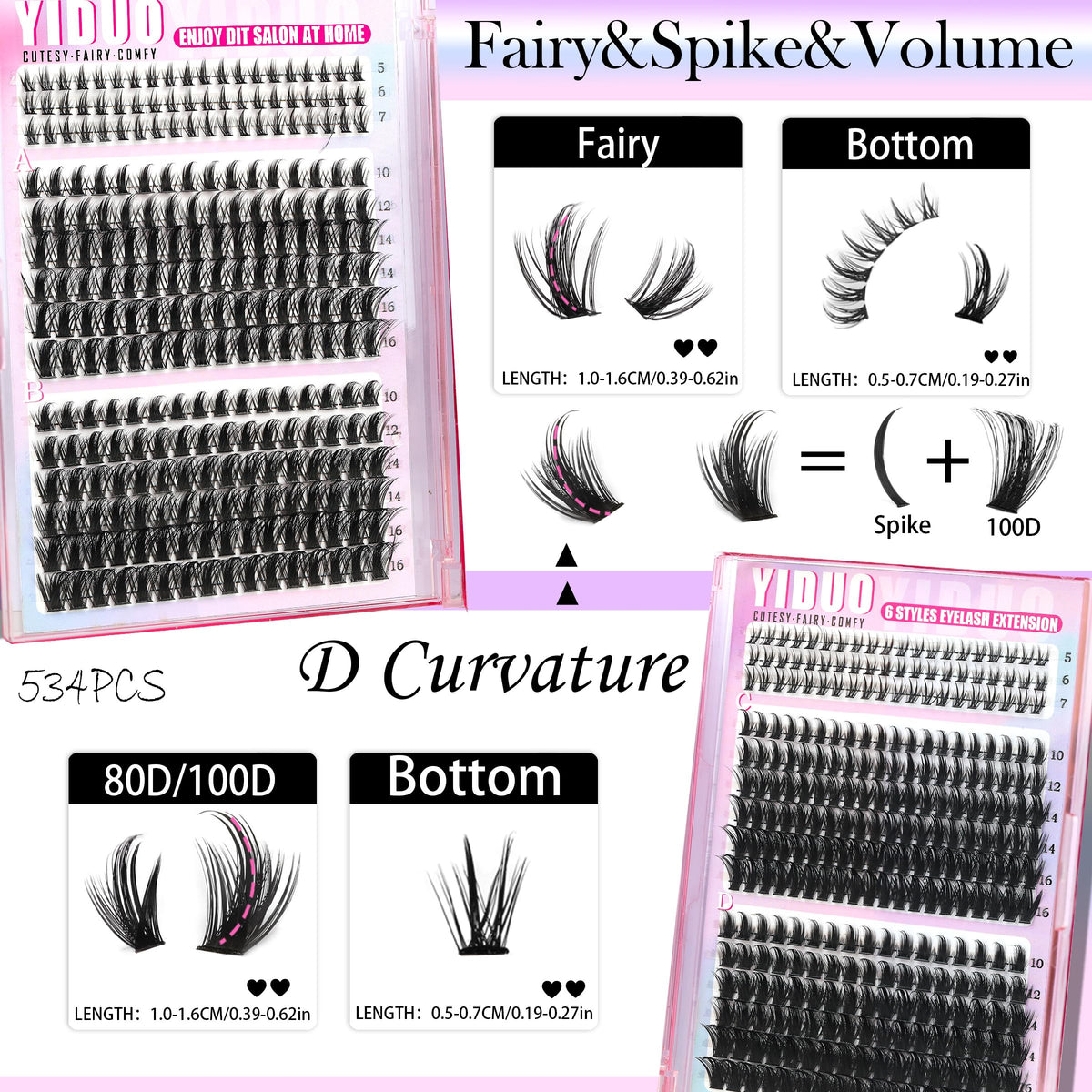 Close-up of YIDUO lash clusters in various styles