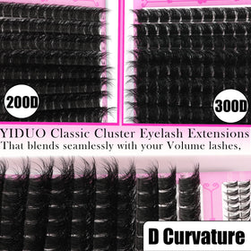 Close-up of YIDUO lash clusters showing various styles
