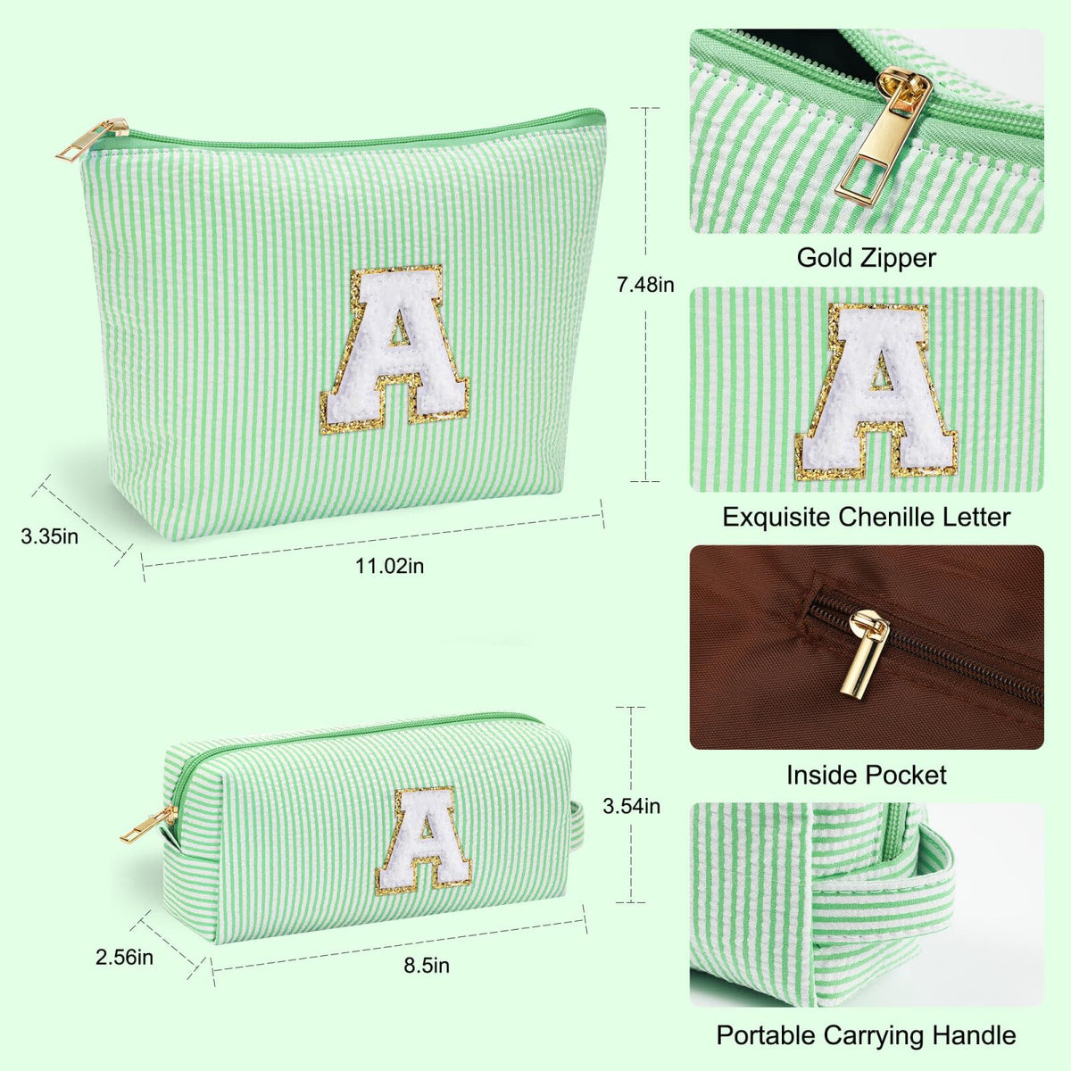 Close-up of YOOLIFE Initial Makeup Bag with chenille letter