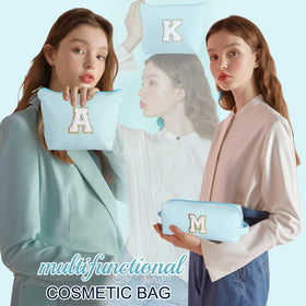 Close-up of YOOLIFE Travel Makeup Bag showing stitch chenille letter