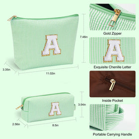 Close-up of YOOLIFE Travel Makeup Bag with stitch chenille letter
