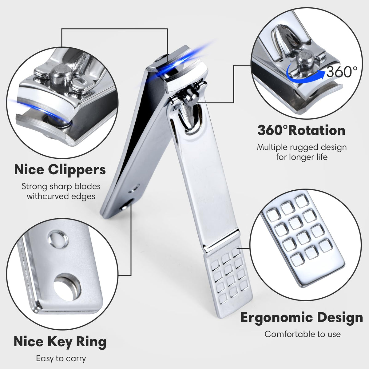Close-up of Yougai stainless steel nail clippers in set