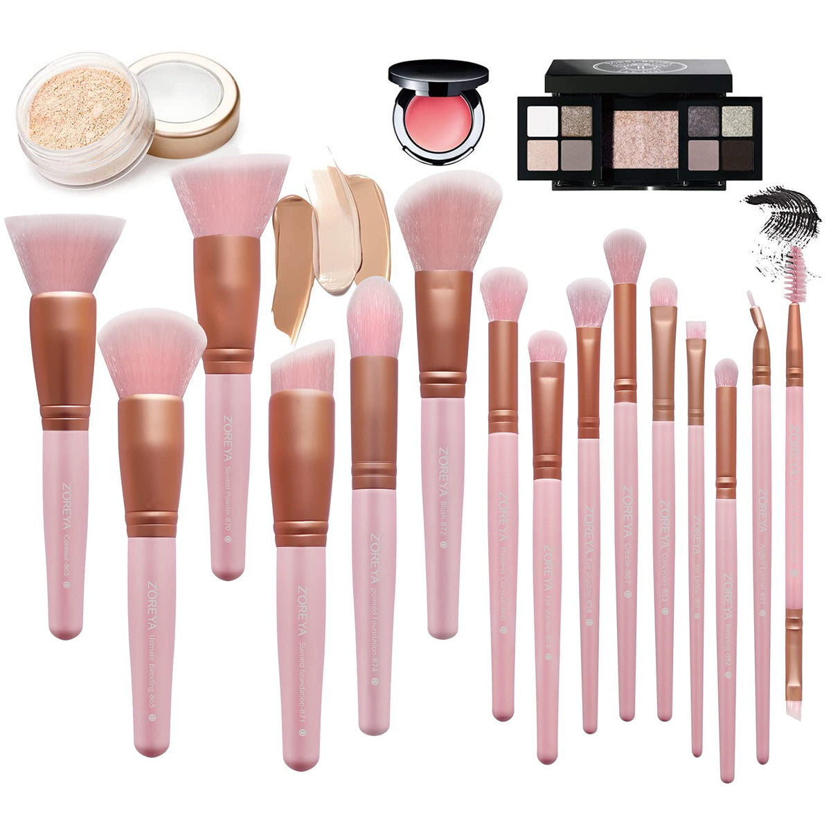 Close-up of Z'OREYA Kabuki brushes with ergonomic wooden handles