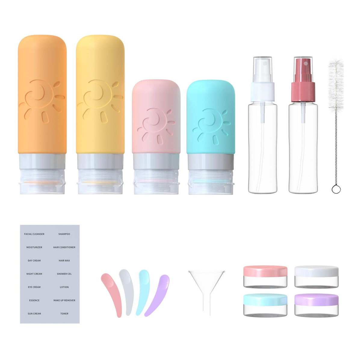 Close-up of Zafit travel bottles in a transparent makeup bag