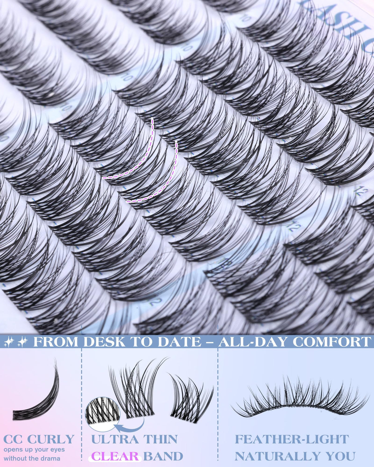 Close-up of zanlufly Lash Clusters CC-Curly texture