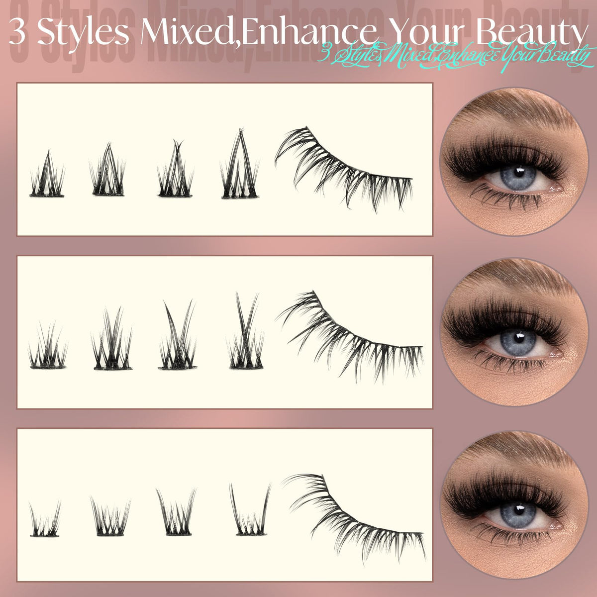 Close-up of zanlufly Natural Lower Lashes 5-8MM clusters