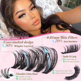 Close-up of zenotti 60D 80D lash clusters in mixed lengths