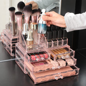 Close-up of ZHIAI Stackable Cosmetic Organizer drawer handles