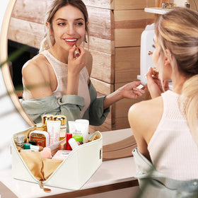 CLOUDWINGS makeup bag in use with cosmetics inside