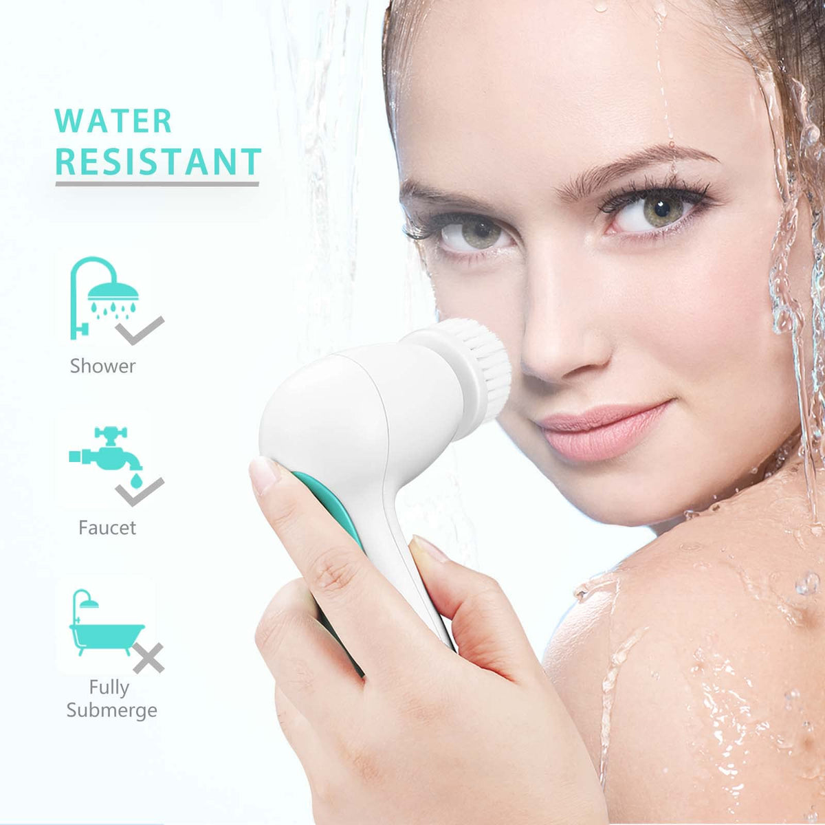 CLSEVXY facial cleansing brush in a shower setting