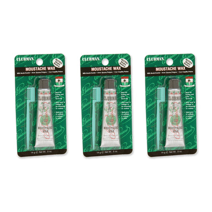Clubman Moustache Wax 0.5 Oz front view with comb applicator