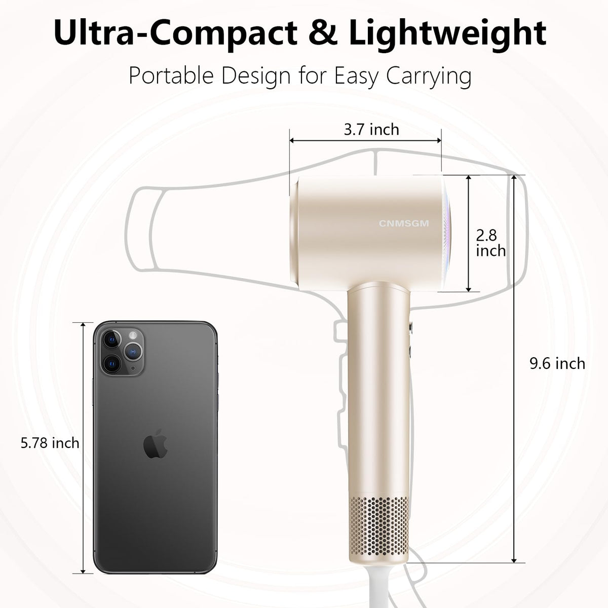 CNMSGM Ionic Hair Dryer accessories including concentrator and diffuser