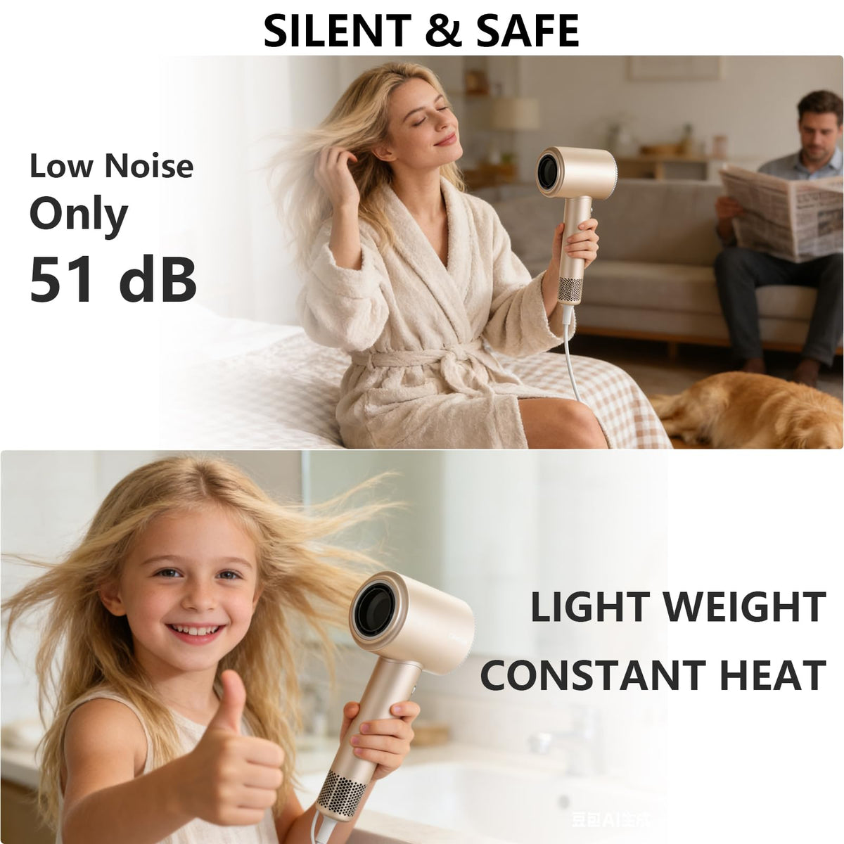 CNMSGM Ionic Hair Dryer back view with cleaning mode instructions
