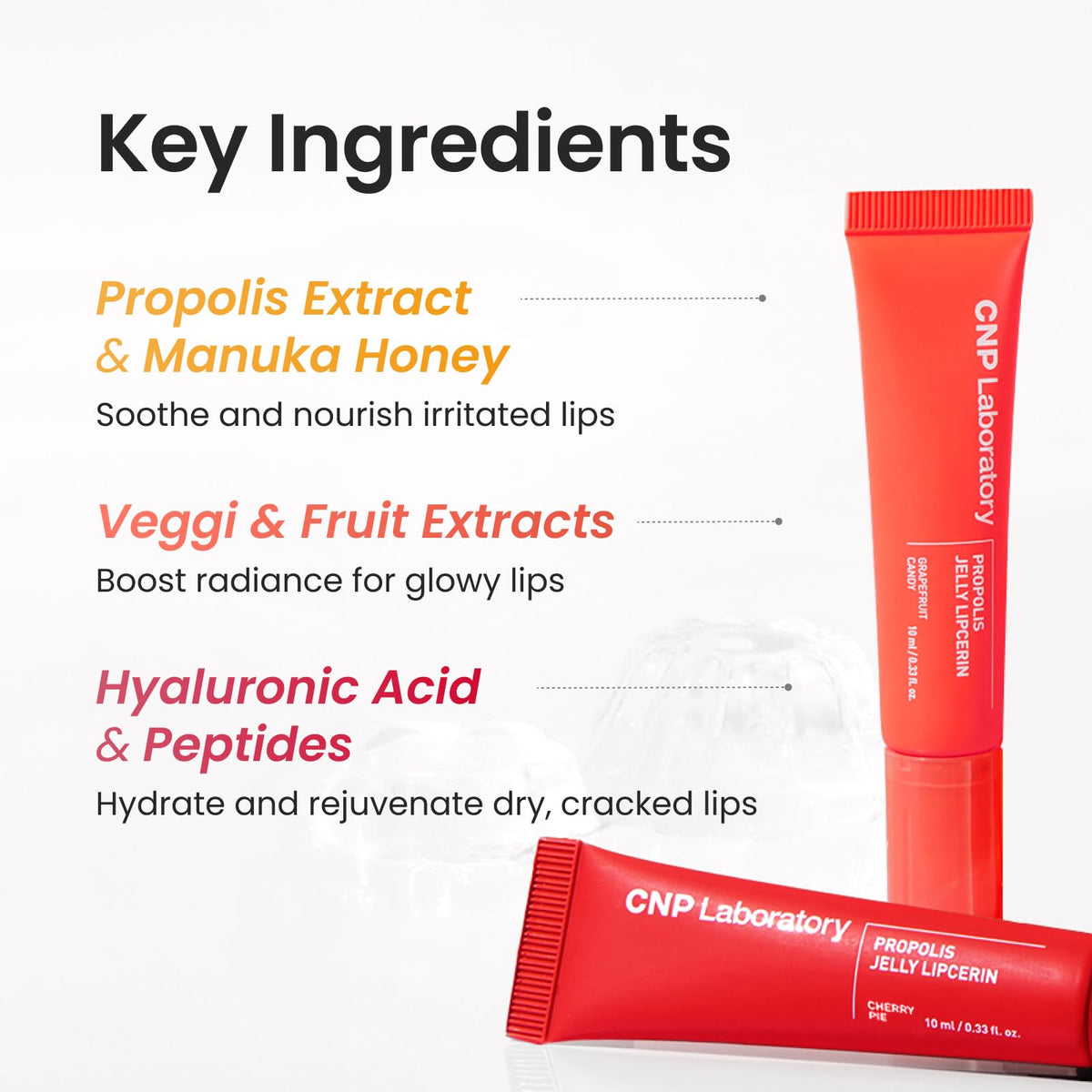 CNP Propolis Jelly Tinted Lipcerin™ Cherry Pie applied on lips