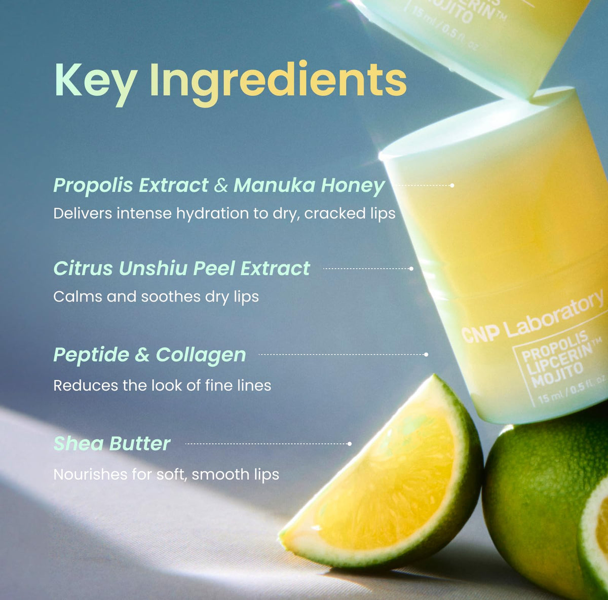 CNP Propolis Lipcerin™ Lime back view with ingredient list