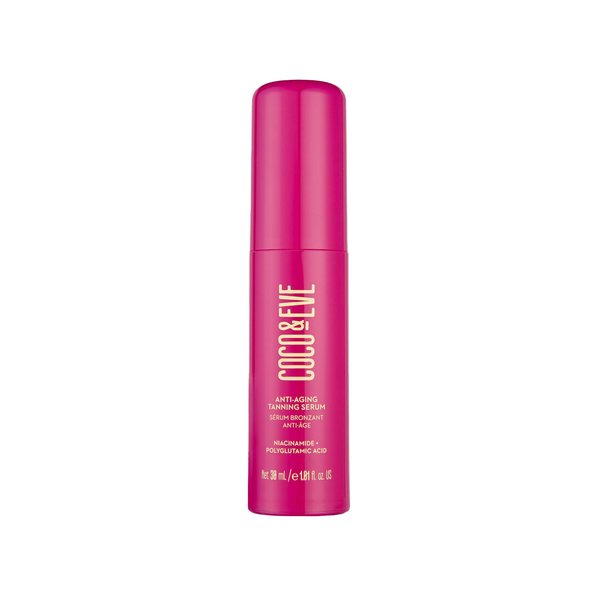 Coco & Eve Anti-Aging Tanning Serum front view with packaging