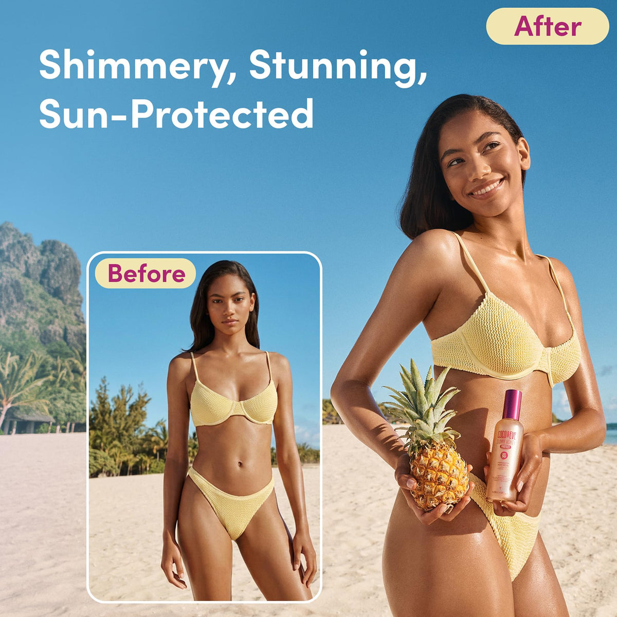 Coco & Eve Body Highlighter SPF 50 back view with ingredient list