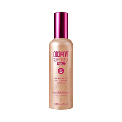Coco & Eve Body Highlighter SPF 50 front view with pearlescent shimmer