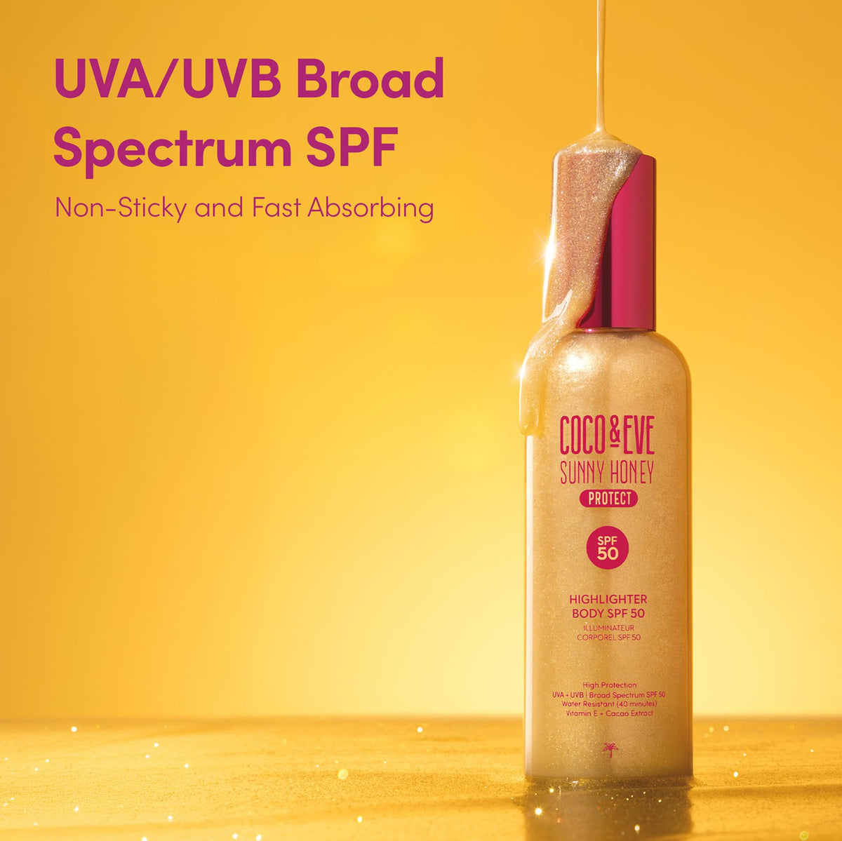 Coco & Eve Body Highlighter SPF 50 with tropical mango fragrance