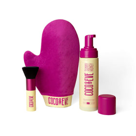 Coco & Eve Self Tanner Foam Bundle front view with mitt and brush