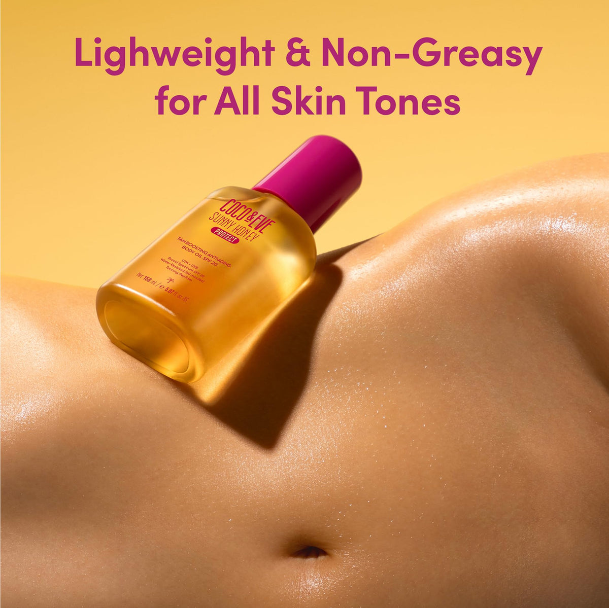 Coco & Eve Tan support Anti-Aging Body Oil SPF20 with tropical background