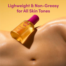 Coco & Eve Tan support Anti-Aging Body Oil SPF20 with tropical background