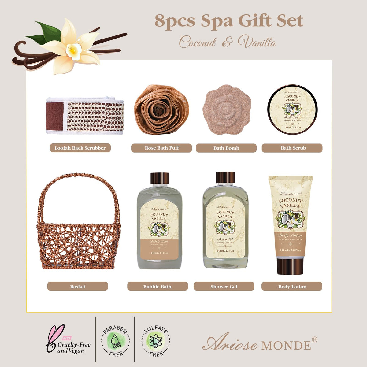 Coconut scented bath bombs included in the gift set