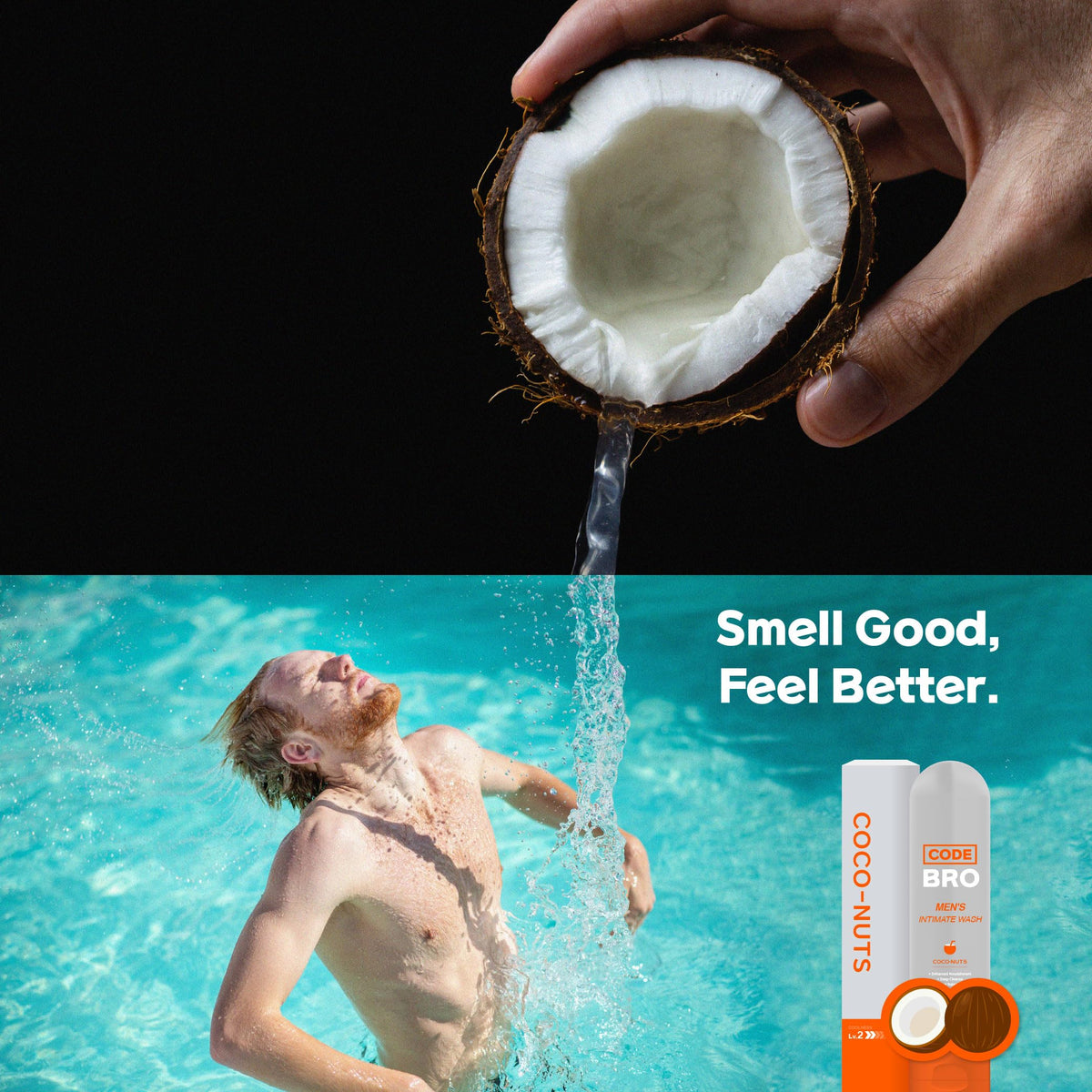 Code Bro Men's Intimate Wash Coco-Nuts side view showing bottle design