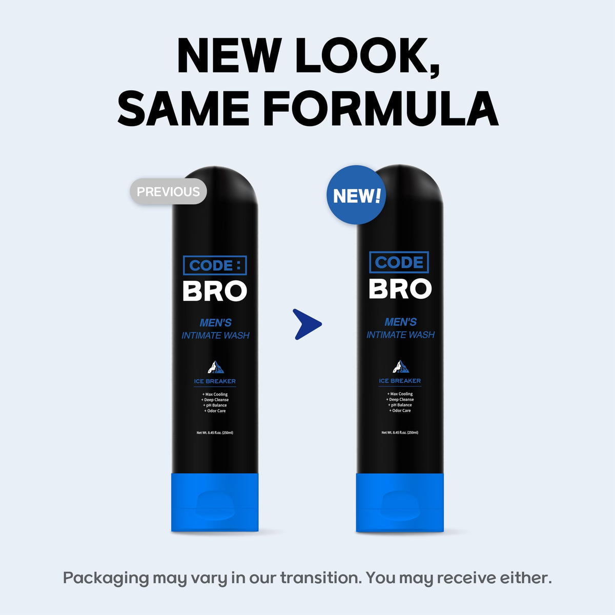 Code Bro Men's Intimate Wash Ice Breaker 250ml in bathroom setting