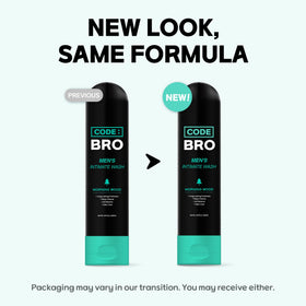 Code Bro Men's Intimate Wash Morning Wood on bathroom shelf