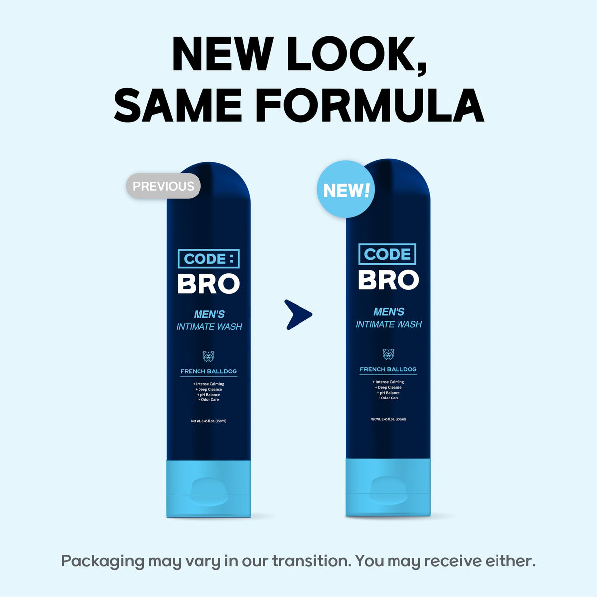 Code Bro Men's Intimate Wash packaging on a countertop