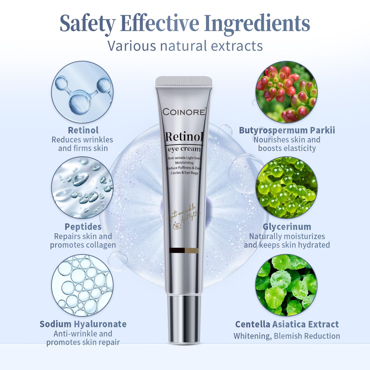 coinore Retinol Under Eye Cream opened lid and product inside