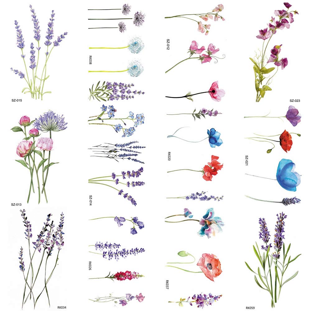 COKTAK 12-Piece Watercolour Lavender Temporary Tattoos front view