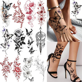 COKTAK 12 Sheets Butterfly Flowers Temporary Tattoos front view