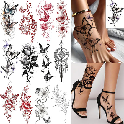 COKTAK 12 Sheets Butterfly Flowers Temporary Tattoos front view
