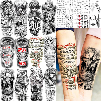 COKTAK 24 Sheets Temporary Tattoos featuring religious designs