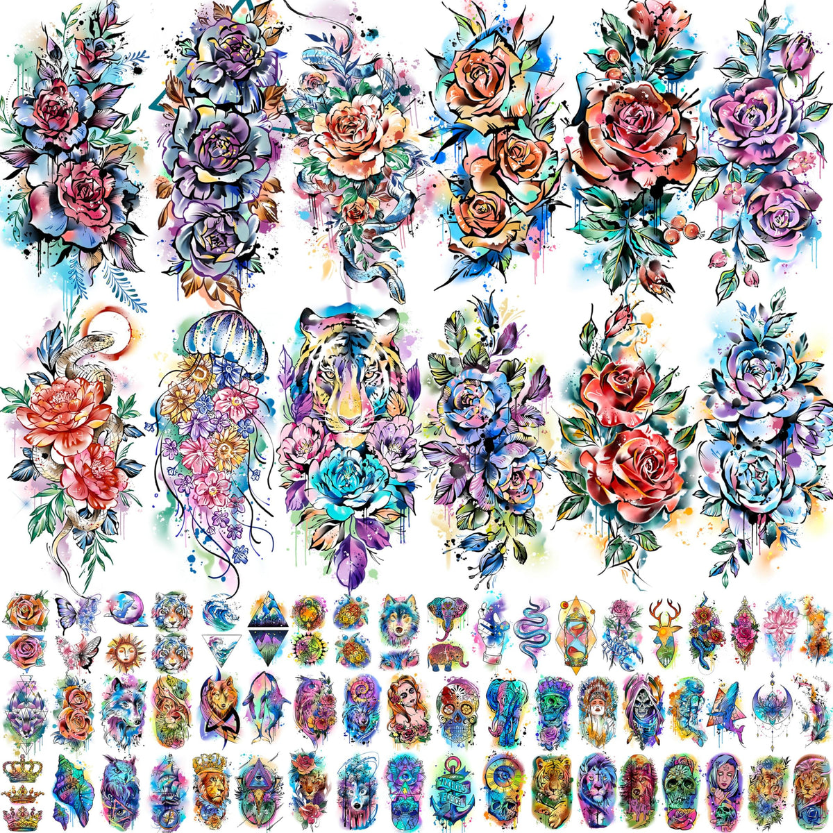 COKTAK 67 Sheets Watercolor Temporary Tattoos front view