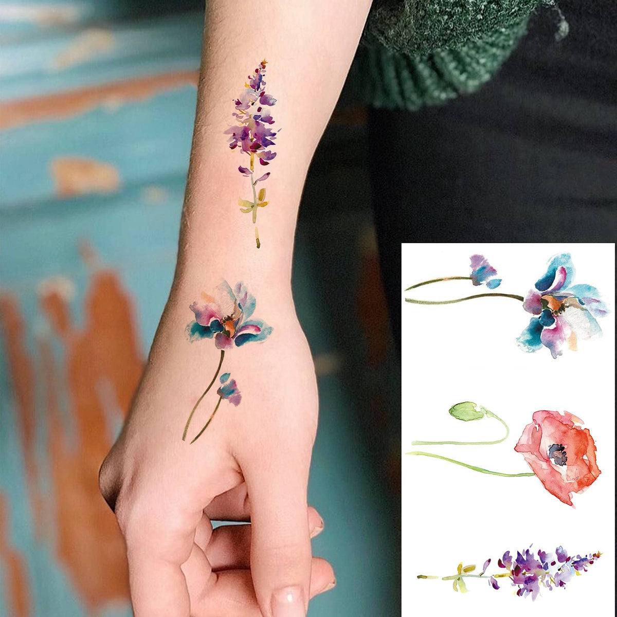 COKTAK Lavender Flower Temporary Tattoos applied on arm