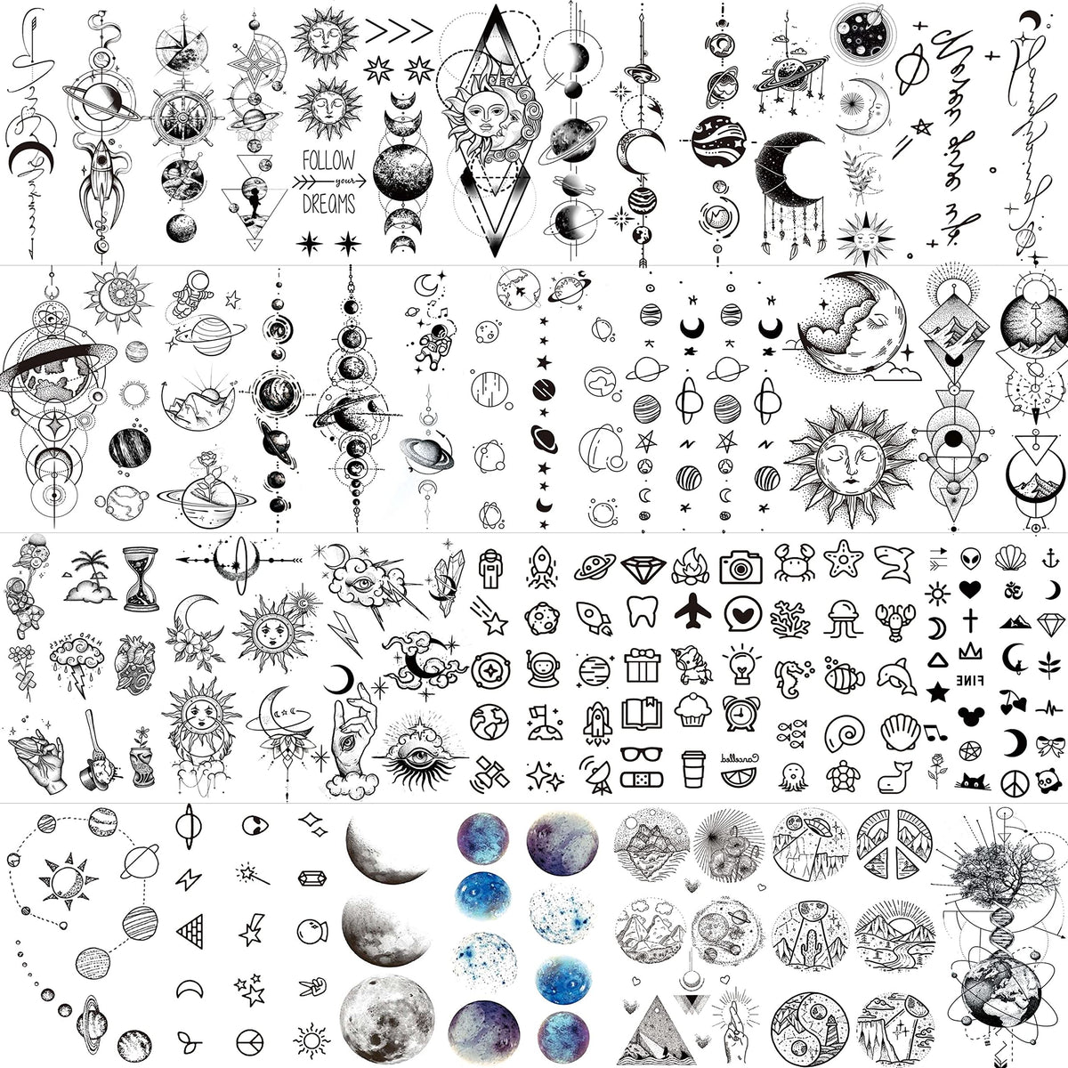 COKTAK Outer Space Temporary Tattoos 28 sheets front view