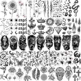 COKTAK temporary tattoos displayed on a table with vibrant designs