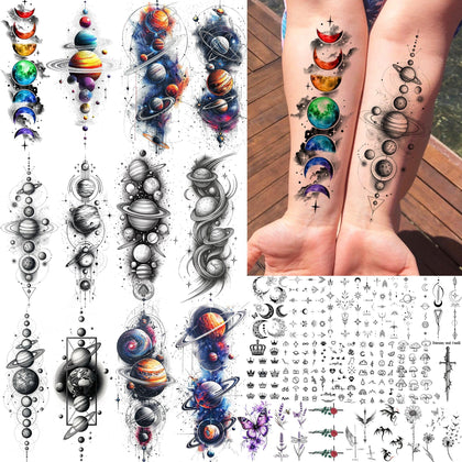 COKTAK Watercolor Galaxy Planets Temporary Tattoos large sheet front view