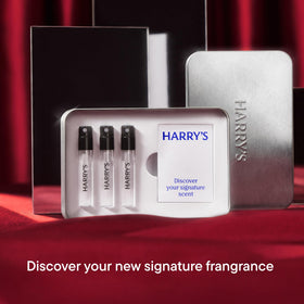 Collectible metal tin packaging of Harry's Cologne Discovery Set