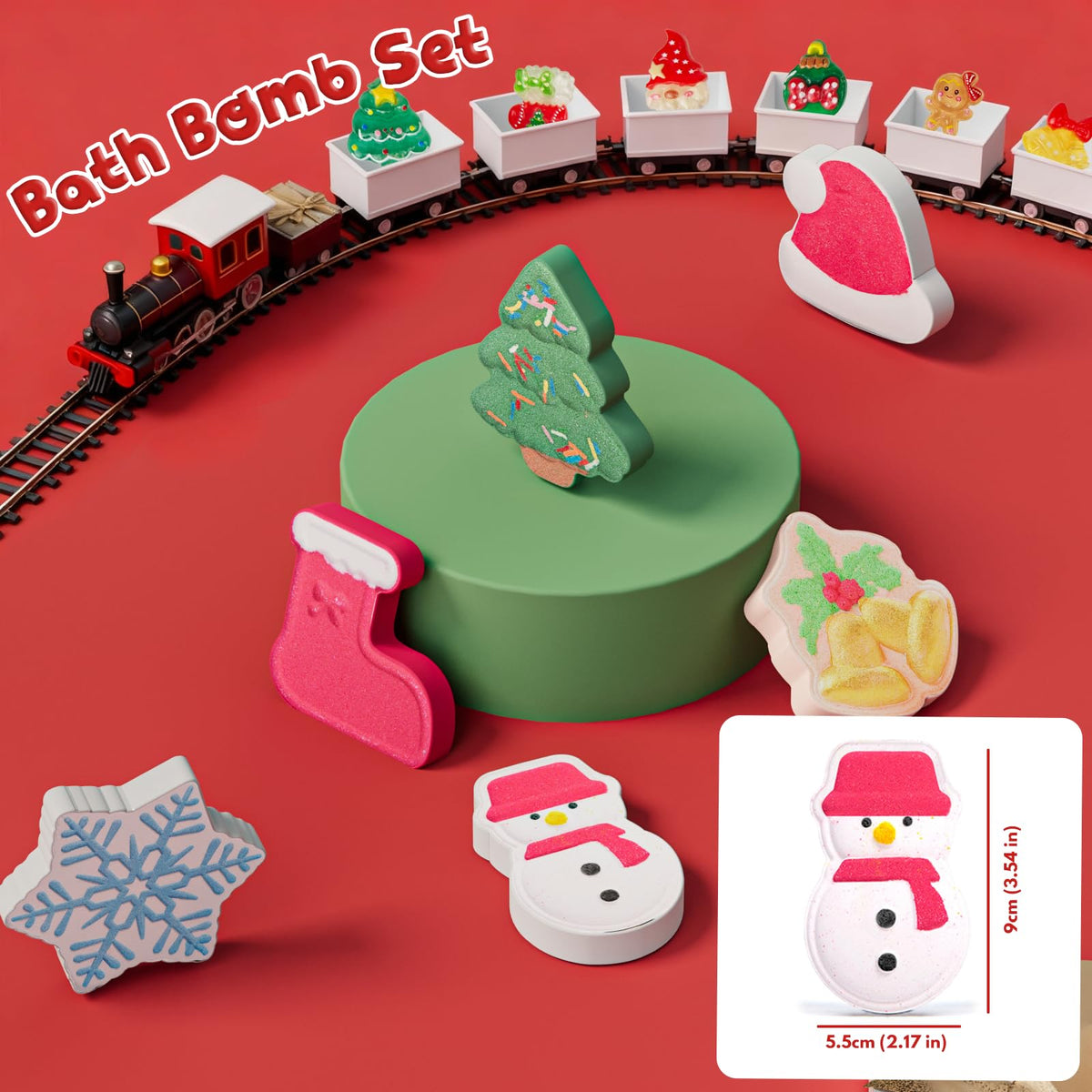Collection of XmtJXn bath bombs in festive packaging