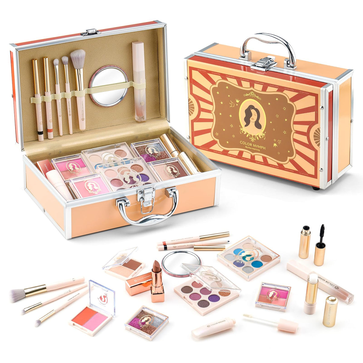 Color Nymph Makeup Kit for Girls red train case front view
