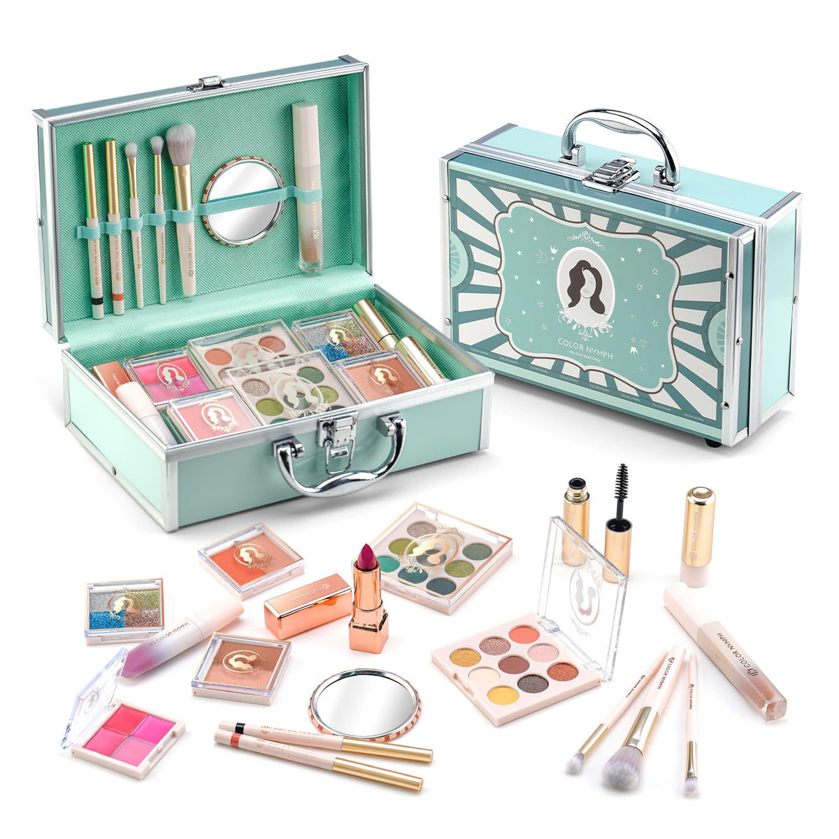 Color Nymph Makeup Kit green train case front view