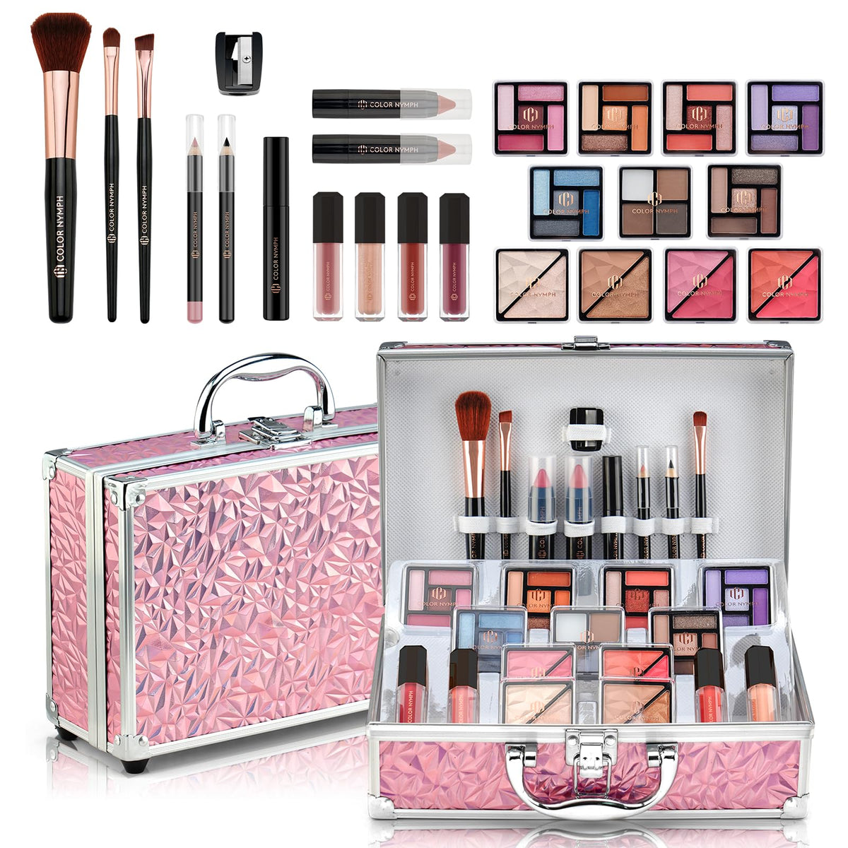 Color Nymph Makeup Kit pink train case front view