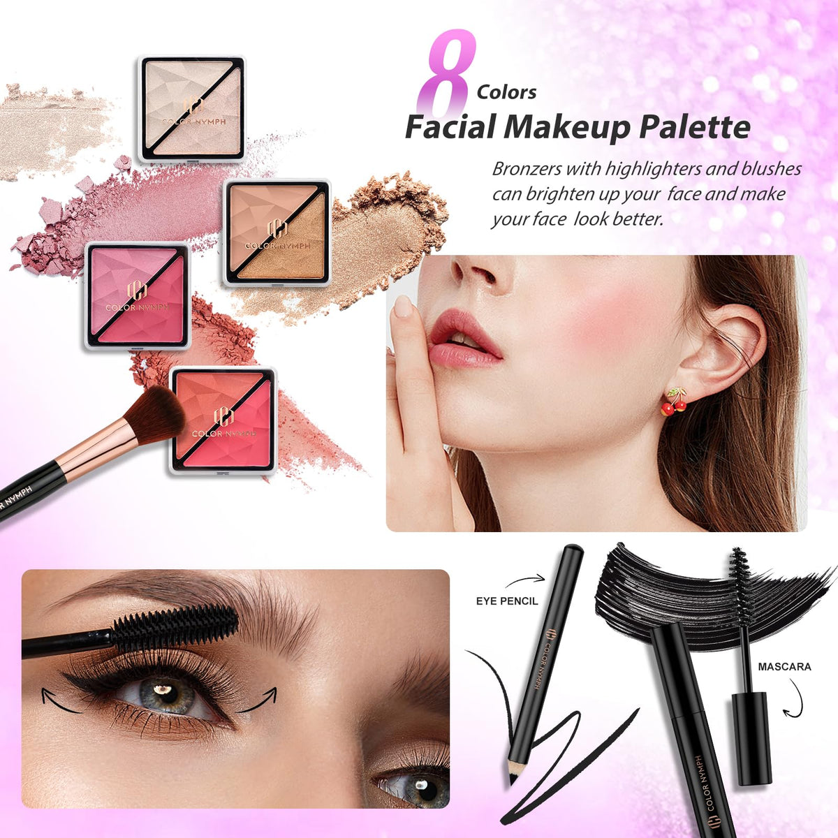 Color Nymph Makeup Kit rose pink showing lip gloss and lipstick
