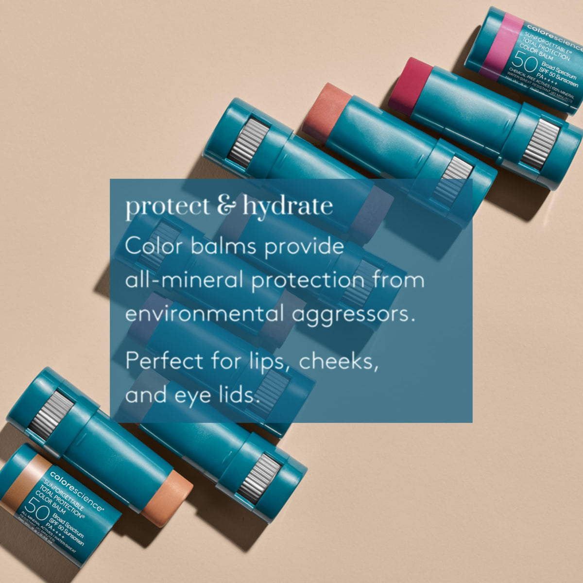 Colorescience Colour Balm SPF 50 applied on lips and cheeks